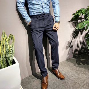 辉先生条纹西裤男士韩版修身休闲裤，男职业商务，新郎西装长裤子