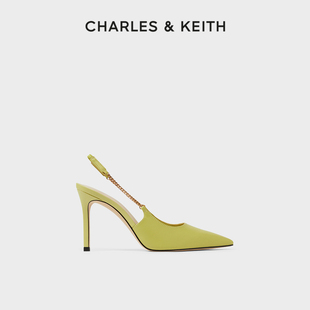 charles&keith夏季ck1-60280333女士链条后绊带尖头高跟凉鞋婚鞋