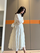 孕妇长裙子2024年韩版春季长袖，雪纺两件套连衣裙v领秋季拼接a字裙