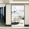 新中式现代简约水墨山水画玄关墙布走廊竖版过道壁画入户客厅壁纸