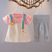 女童夏装0-1一2-3岁女宝宝背带短裤两件套女婴儿韩版卡通套装