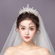 -新娘头饰结婚头纱，三件套韩式高级感主婚纱头冠，王冠女发饰生