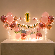 女孩宝宝周岁气球布置网红儿童男简单生日快乐派对装饰场景背景墙