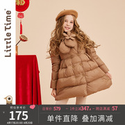littletime女童羽绒服冬季中长款加厚白鸭绒(白鸭绒，)2023洋气儿童棉服