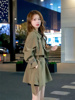军绿色小个子风衣外套，女秋冬季2023高级感韩版休闲中长款大衣