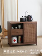 新中式茶水柜实木黑胡桃，茶水台家用茶桌，边柜下置水桶一体小茶边柜