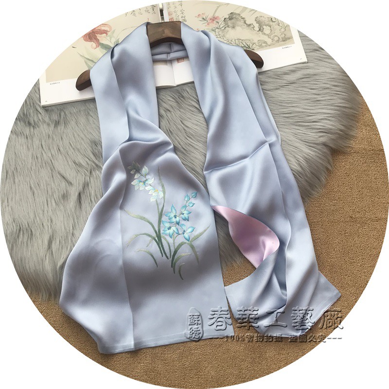 Suzhou specialty silk Suzhou embroidery Embroidery scarf orchid mulberry silk Autumn and winter Silk scarf Pure handwork Embroidery Collarin the Accessories/Leather belt/Hat/Muffler , Muffler/Scarves/Shawl category - from Buy2taobao.com to provide professional Taobao agent buy service