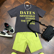 夏季高级感套装男宽松字母，短袖t恤休闲五分裤彩色短裤半袖两件套