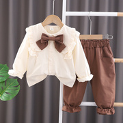 婴儿衣服春秋季韩版甜美长袖衬衣两件套8-9-10个月一岁女宝宝春装