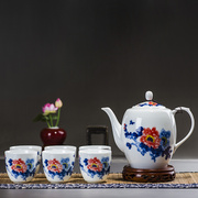 陶瓷器茶具套装大茶壶，茶杯景德镇青花瓷，带过滤网青花瓷带礼盒套装