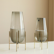 欧式轻奢创意透明支架玻璃花瓶，现代简约客厅餐桌插花摆件水培装饰