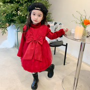 女童秋冬装连衣裙2023小童宝宝时尚洋气红色周岁礼服公主裙子