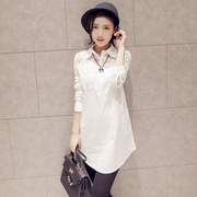 韩版白色衬衫女长袖蕾丝，缕空设计感小众衬衣，中长款2023春季上衣