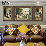 欧式客厅油画人物装饰画沙发背景墙挂画美式大气三联画高端壁画