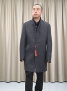 针织羊毛大衣，男立领单排扣普洛克秋冬灰色商务休闲毛呢外套