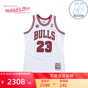 mitchellness复古篮球服98季，au球员版，nba公牛队乔丹球衣男士背心