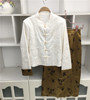 国风新中式汉服春季女士两件套刺绣花白色小西装外套+过膝中长裙