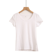 白色t恤女夏纯棉短袖修身纯白t体桖不透纯色基础款上衣内搭打底衫