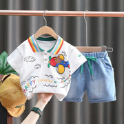 宝宝夏装男童套装，1-3岁2023帅气4儿童短袖婴儿，夏季洋气小童装