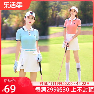高尔夫球女士短袖t恤polo衫，修身白蓝桔色短裤裙子运动球衣服套装