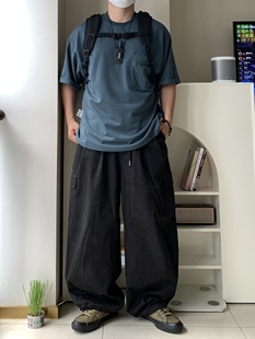 daily1拉链口袋设计短袖，日系复古纯色，墨绿cityboy宽松t恤男