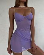 1596睡衣睡裙性感纯色修身吊带家居服时尚的紫色内衣套装裙两件