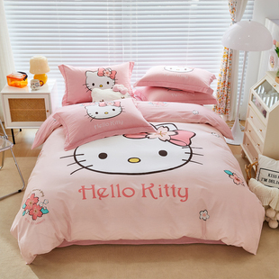 hellokitty猫儿童床单式，四件套纯棉床上用品全棉，三件套床品女孩