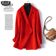 羊绒大衣女中长款西装，领红色气质，羊毛妮子秋冬毛呢外套小个子