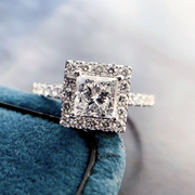 宝创集1克拉gia证书天然钻石戒指，18k金真钻公主，方枕形单钻戒指