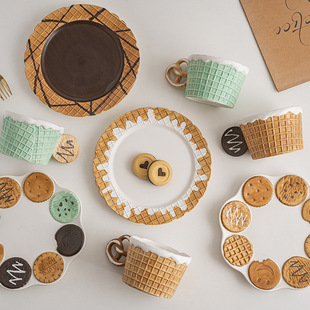 创意饼干系列陶瓷餐具家用点心，甜点蛋糕盘办公咖啡杯陶瓷马克杯子