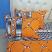 阳光橙色枕套格子马木，耳边条纹枕套四季加棉3层保暖40×60
