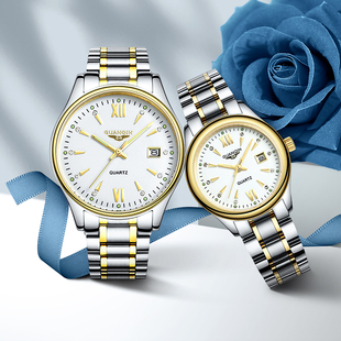 冠琴手表男女表镶钻情侣手表，一对钢带石英表，时尚潮流复古对表