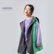 vootoo原创品牌童装2024春季女童连帽外套，儿童中大童个性风衣