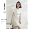 鳄鱼设计感波点白色连衣裙女夏季韩版圆领套头短袖长款t恤裙