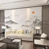 5d新中式电视背景墙壁纸家用客厅山水画墙纸壁布，影视墙布水墨壁画