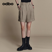 odbo欧迪比欧原创设计时尚条纹短裤，女夏季2023年西装休闲裤