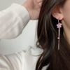 s925银针韩国气质紫色水晶花朵，耳钉长款超仙流苏，耳环网红耳坠耳圈