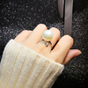 日韩版超大珍珠食指戒指，女简约四爪镶钻锆石女款装饰指环夸张开口