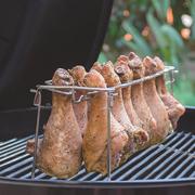 折叠不锈钢鸡腿架bbq烧烤工具，户外便携烤鸡肉，架14卡槽烧烤架