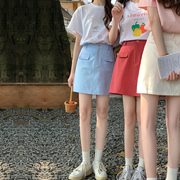 糖果色牛仔半身裙女夏季设计感小众高腰显瘦学生a字短裙子小个子