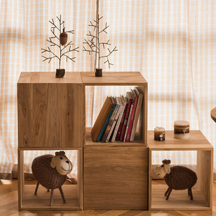 实木组合收纳书架，木格子自由储物柜茶几展示架博古架，客厅隔断装饰
