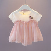 童装女宝宝夏装短袖娃娃，衫0-1-2-3岁女童，雪纺t恤衫婴儿短袖衣服潮