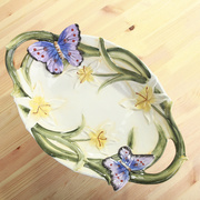 双耳欧式托盘陶瓷水果盘创意水果盆蝴蝶家居装饰餐具盘子装饰餐盘