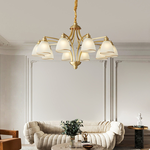 美式全铜客厅吊灯复古欧式轻奢高端大气纯铜朝下田园风格大厅主灯