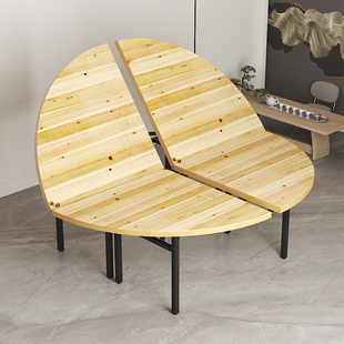 四分折叠餐桌家用饭店，宴会桌子大园圆桌2.6米2.8米3米实木圆桌面