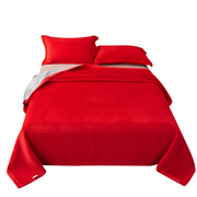 结婚用牛奶绒床盖单件红色婚庆床单夹棉加厚保暖三件套珊瑚绒垫单