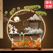 玻璃小型金鱼缸(金鱼缸，)创意流水生财摆件循环办公室，桌面客厅开业送礼物品