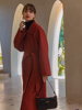 RC-Dailyart经典款新年战袍复古红色法式方领羊毛双面呢大衣