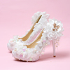 婚鞋蕾丝亮片花朵 韩版公主高跟鞋女单鞋新娘结婚鞋细跟鞋