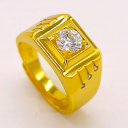 越南沙金戒指男士仿真黄金钻石镀金假纯金色可调节指环首饰